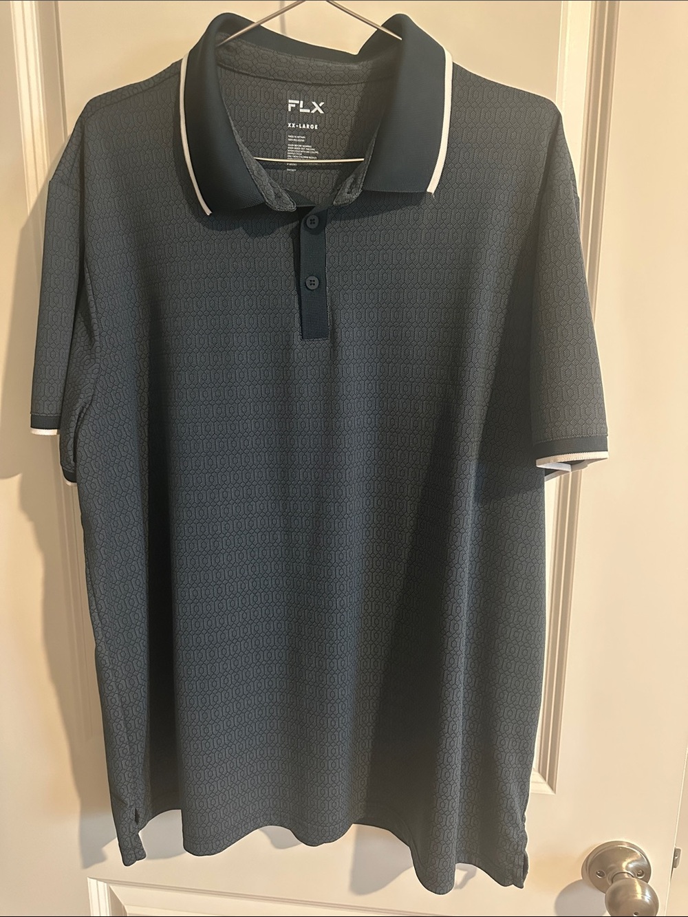 FLX Men's Navy Polo with White Contrast Trim